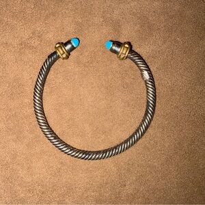 Twisted Silver and Gold Cuff Bracelet with Blue Accents